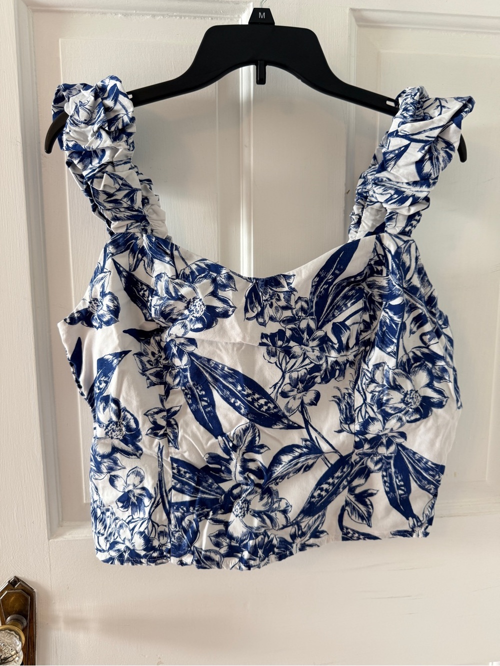Abercrombie Blue Floral Ruffle Strap Crop Top